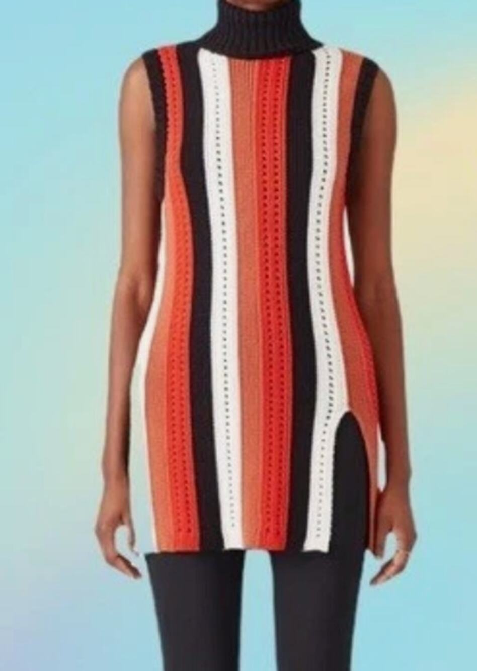 Derek Lam 10 Crosby Multi Color Striped Sleeveless Knit Turtleneck Sweater Sz S